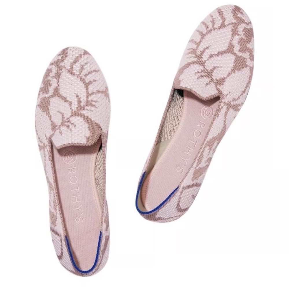 Rothy's Petal‎ Grey Pink Floral Round Toe Loafers Beige Tropical Floral 7 BNWOT